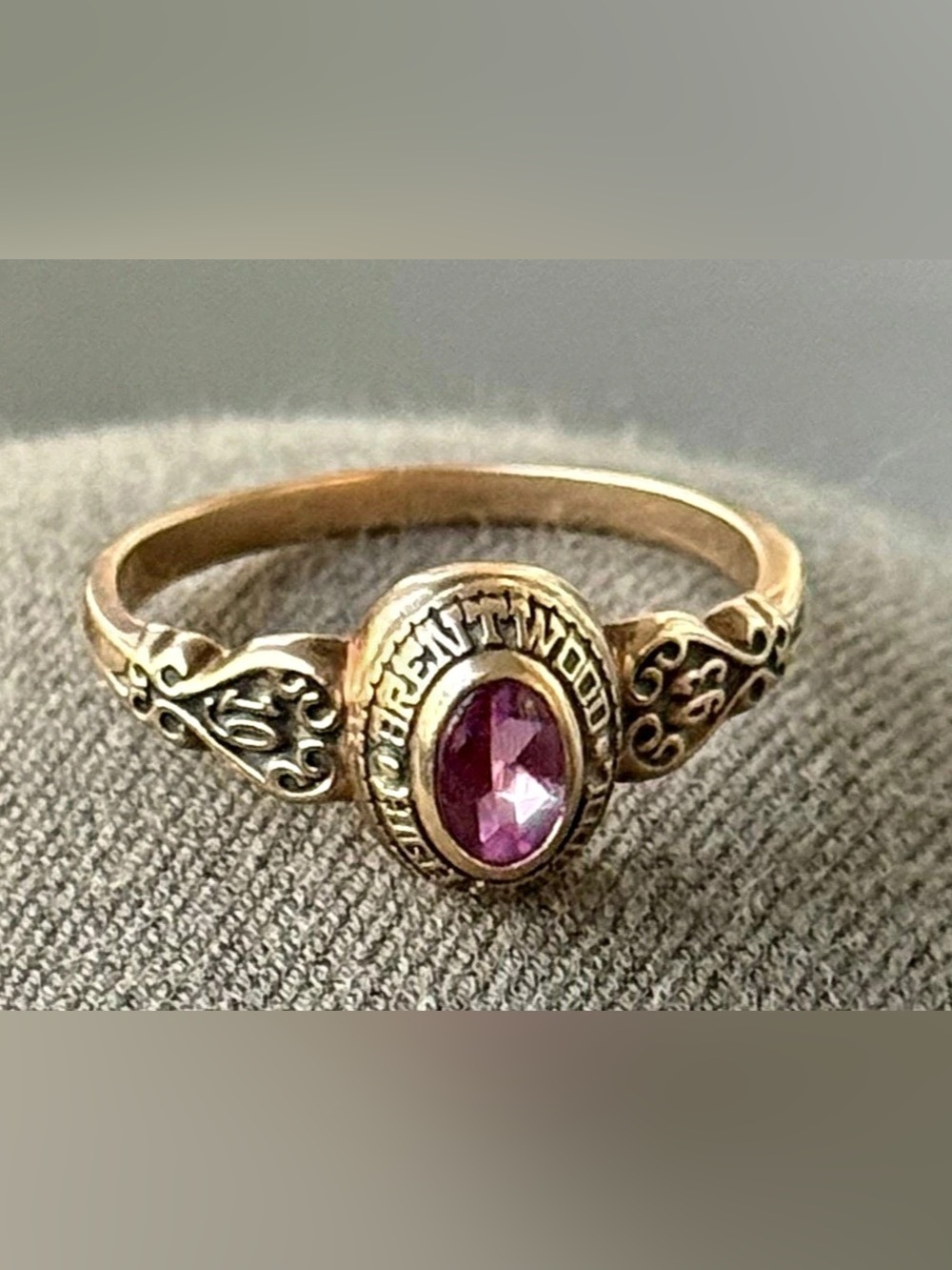 Vintage Jostens 10K Gold Pink October Birthstone Filigree Class Ring Size 8 1/2